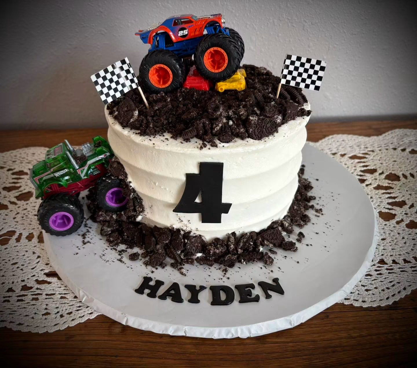 Start your engines: a monster truck cake for Hayden's 4th